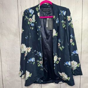 Zara Woman Navy Floral Blazer Jacket Open Front Lightweight NWT Size M Romantic
